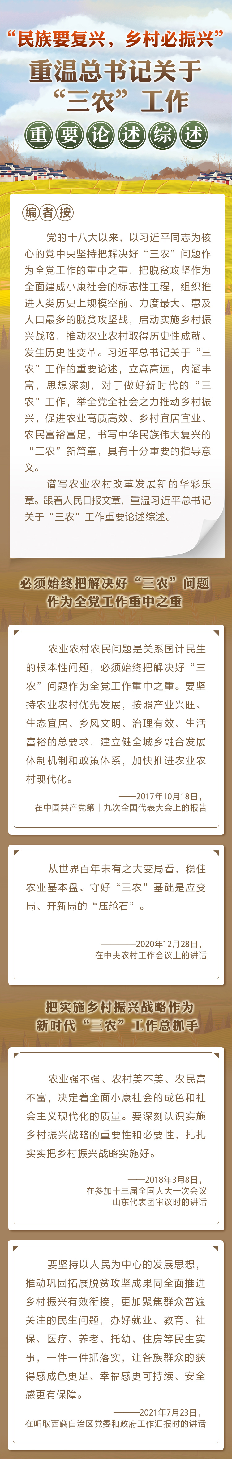 “民族要復(fù)興，鄉(xiāng)村必振興” 重溫總書記關(guān)于“三農(nóng)”工作重要論述綜述