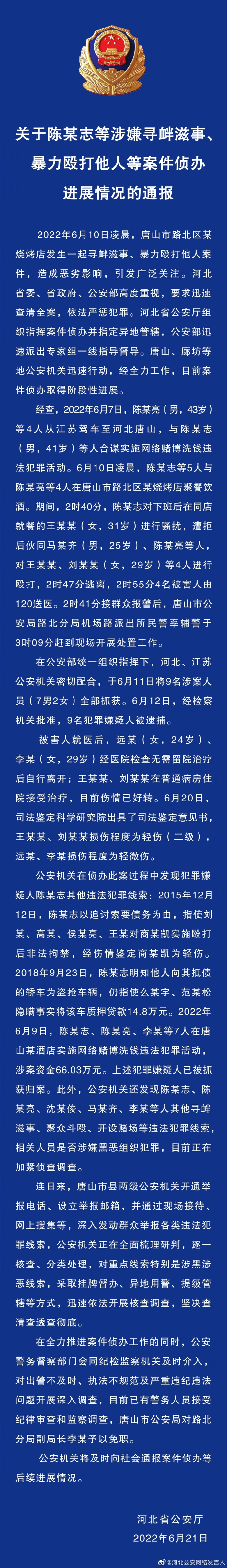 關(guān)于陳某志等涉嫌尋釁滋事、暴力毆打他人等案件偵辦進(jìn)展情況的通報