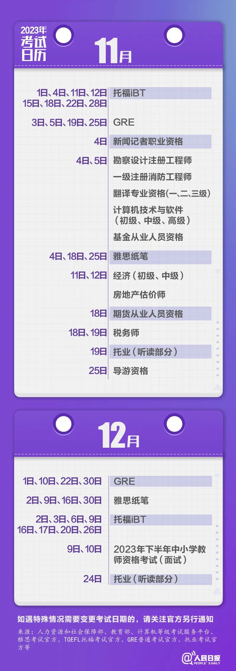 收藏！2023年考試日歷來(lái)了