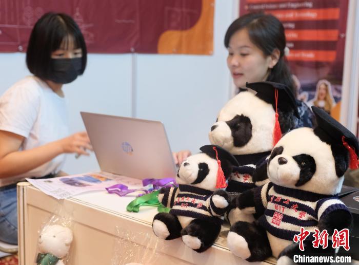 北京理工大學(xué)帶來(lái)可愛(ài)熊貓玩偶，頗為吸睛 陳悅 攝