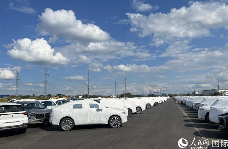 莫斯科別雷拉斯特物流中心內的中國品牌汽車。人民網(wǎng)記者 申佳平攝