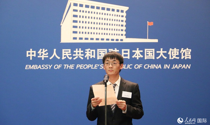 獲獎學生代表、大阪大學博士生劉亞飛發(fā)表感言。人民網 許可攝