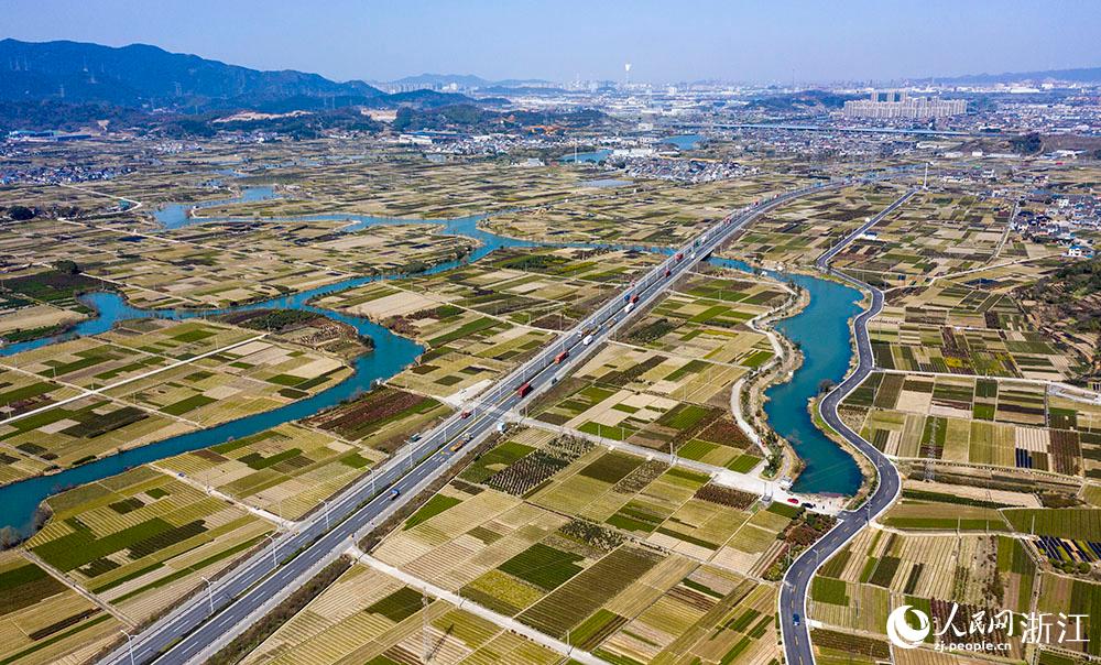寧波市北侖區(qū)柴橋街道的萬(wàn)畝花田猶如打翻的調(diào)色盤(pán)。人民網(wǎng) 章勇濤攝