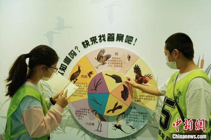 圖為小朋友在青海西寧湟水國家濕地公園科普館內參觀學習。　馬銘言 攝
