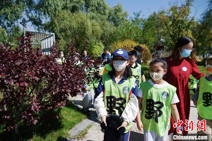 圖為小朋友在青海西寧湟水國家濕地公園內認識植物?！●R銘言 攝