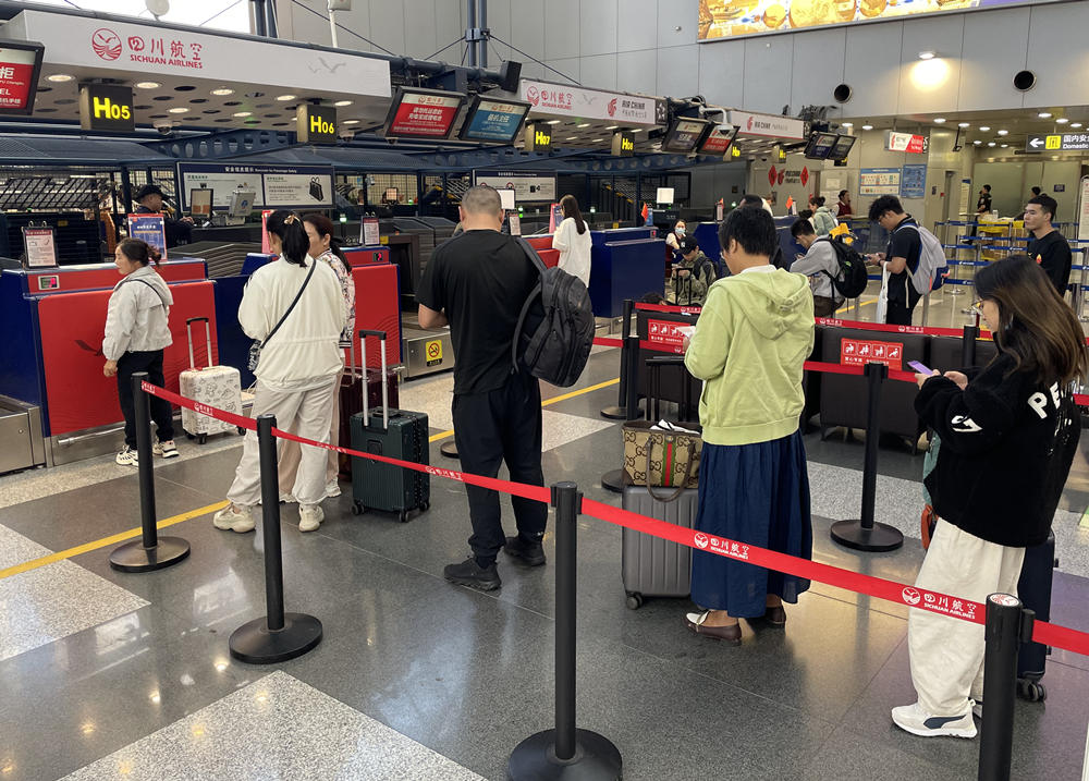 旅客在首都機(jī)場排隊(duì)辦理登機(jī)手續(xù)。人民網(wǎng)記者 喬雪峰攝