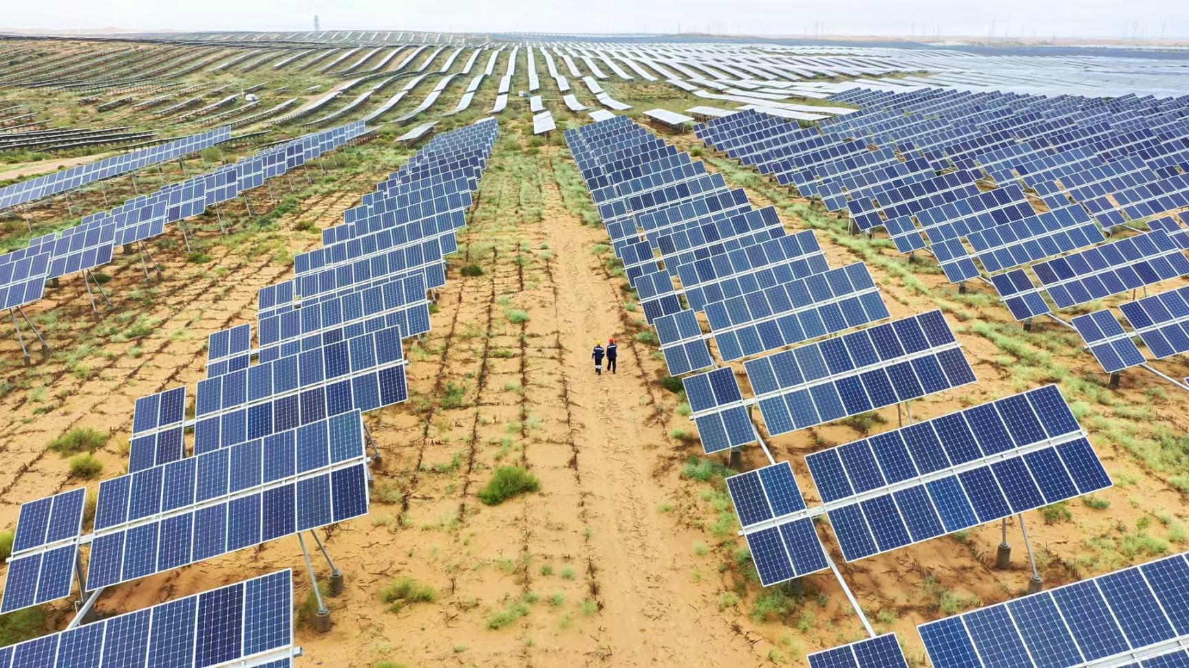 達拉特旗光伏發(fā)電應用領跑基地。人民網(wǎng)記者 魏青成攝