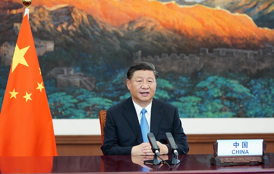 2020年9月22日，國(guó)家主席習(xí)近平在第七十五屆聯(lián)合國(guó)大會(huì)一般性辯論上發(fā)表重要講話。新華社記者 鞠鵬 攝