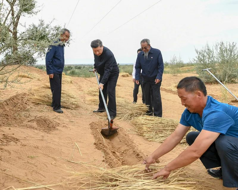 2019年8月21日，習近平來到甘肅省武威市古浪縣八步沙林場，實地察看當地治沙造林、生態(tài)保護等情況。新華社記者 謝環(huán)馳 攝