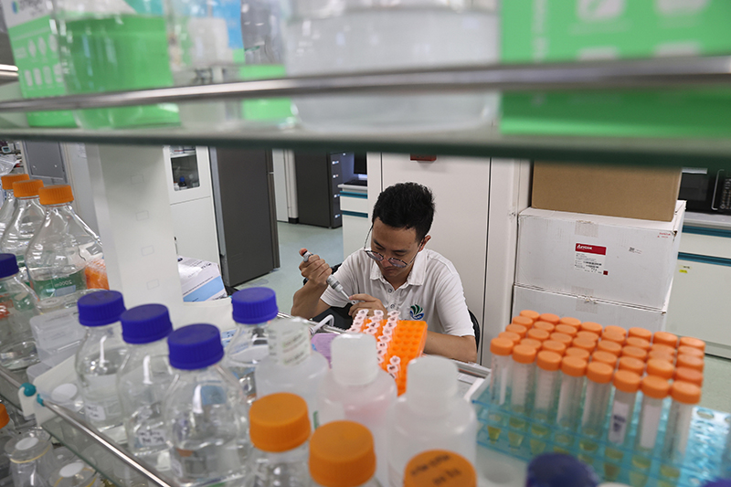 在三亞崖州灣科技城，一名青年科技工作者正在進行科研工作。