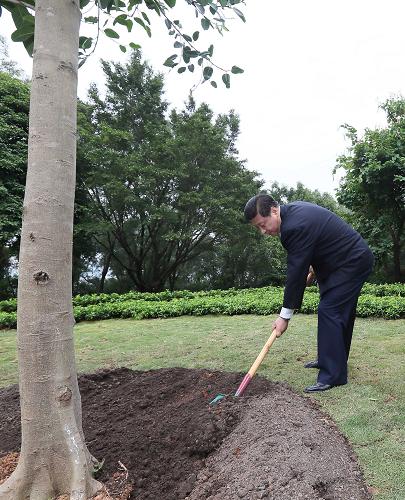 2012年12月7日至11日，習近平在廣東省考察工作。這是8日上午，習近平在深圳蓮花山公園種下一棵高山榕樹。新華社記者 蘭紅光 攝