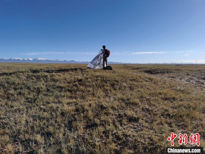 圖為索南達(dá)杰保護(hù)站保護(hù)隊(duì)員在可可西里找到露營(yíng)的葉某。　鄧海平 攝
