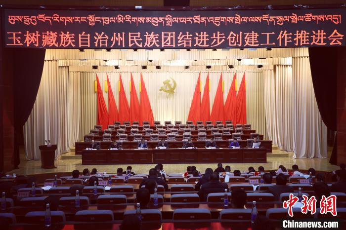 圖為玉樹州民族團結(jié)進步創(chuàng)建工作推進會現(xiàn)場?！『F龍 攝