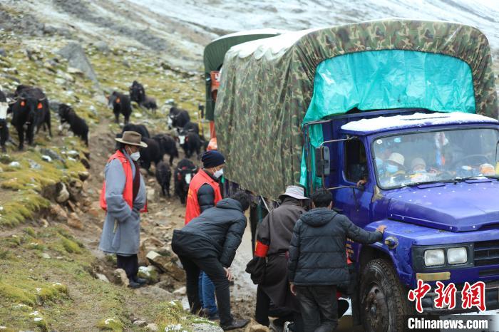 圖為牧民們查看車輛準備出發(fā)?！÷蹇?攝