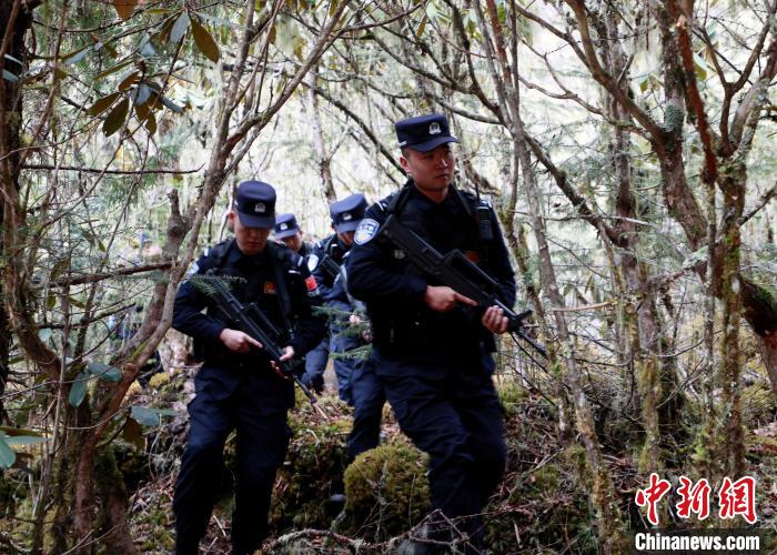 山南邊境管理支隊(duì)玉麥邊境派出所民警在邊境原始森林里開展邊境巡邏?！∴嶇?攝